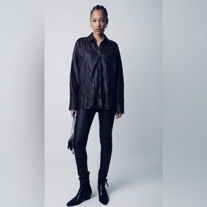Zadig & Voltaire Tamara Cuir Froise Black Leather Shirt